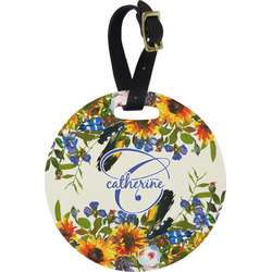 Sunflowers Plastic Luggage Tag - Round (Personalized)