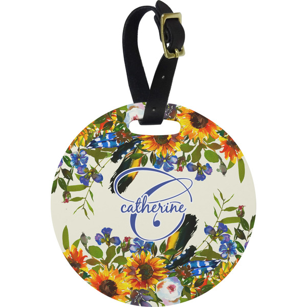 Custom Sunflowers Plastic Luggage Tag - Round (Personalized)