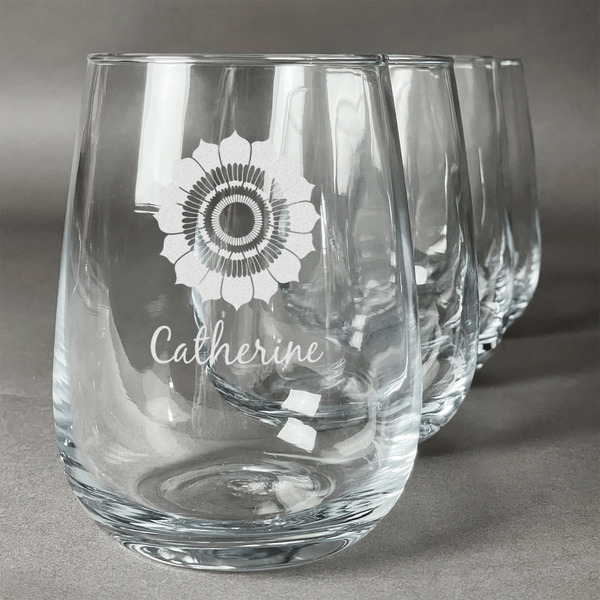 Custom Sunflowers Stemless Wine Glasses (Set of 4) (Personalized)