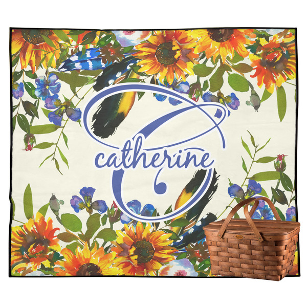 Custom Sunflowers Outdoor Picnic Blanket (Personalized)
