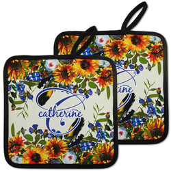 Sunflowers Pot Holders - Set of 2 w/ Name and Initial