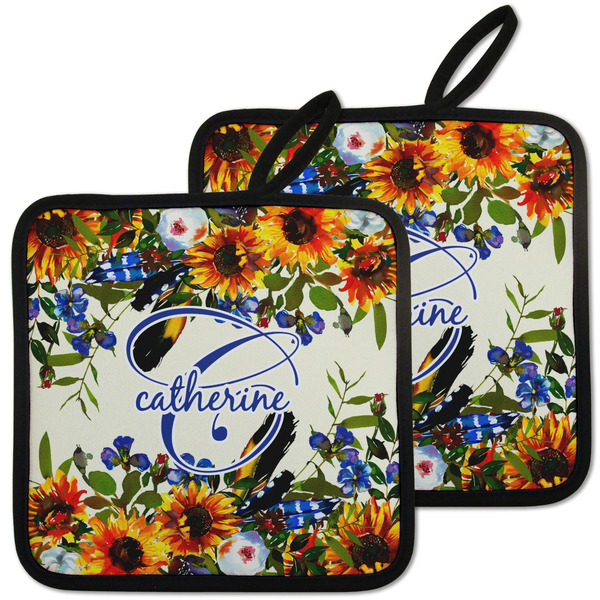 Custom Sunflowers Pot Holders - Set of 2 w/ Name and Initial
