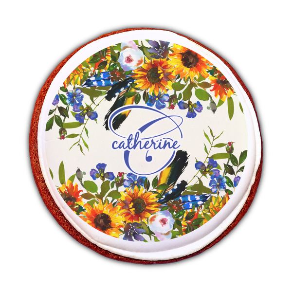 Sunflowers Printed Icing Circle - Medium - On Cookie