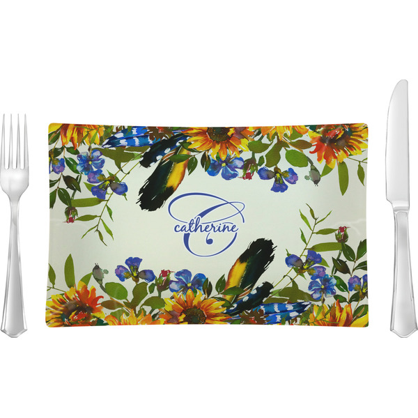 Custom Sunflowers Rectangular Glass Lunch / Dinner Plate - Single or Set (Personalized)