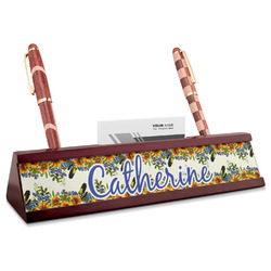 Sunflowers Red Mahogany Nameplate with Business Card Holder (Personalized)
