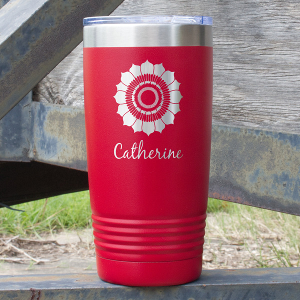 Custom Sunflowers 20 oz Stainless Steel Tumbler - Red - Single Sided (Personalized)