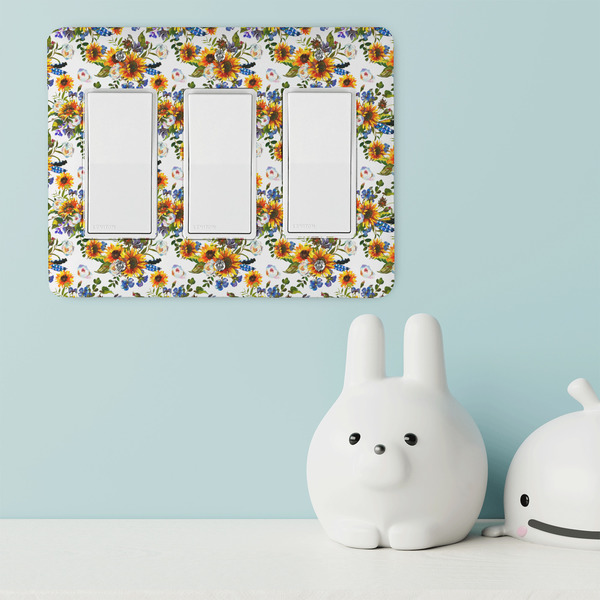 Sunflowers Rocker Light Switch Covers - Triple - IN CONTEXT