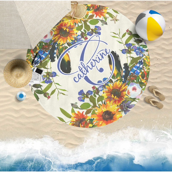 Sunflowers Round Beach Towel Lifestyle