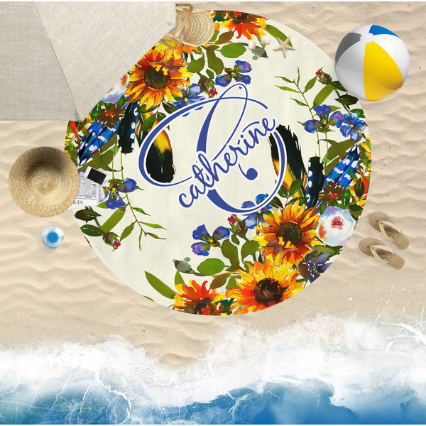 Sunflowers Round Beach Towel Lifestyle