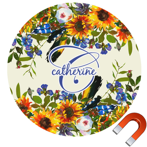 Custom Sunflowers Round Car Magnet - 6" (Personalized)