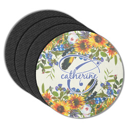 Sunflowers Round Rubber Backed Coasters - Set of 4 (Personalized)