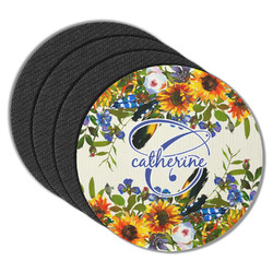 Sunflowers Round Rubber Backed Coasters - Set of 4 (Personalized)