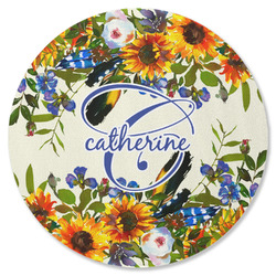 Sunflowers Round Rubber Backed Coaster (Personalized)