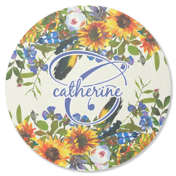 Custom Sunflowers Round Rubber Backed Coaster (Personalized)