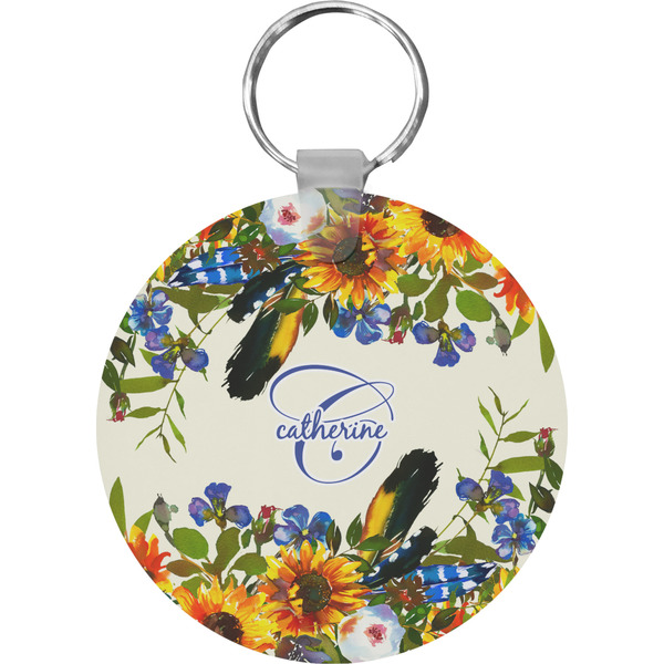 Custom Sunflowers Round Plastic Keychain (Personalized)