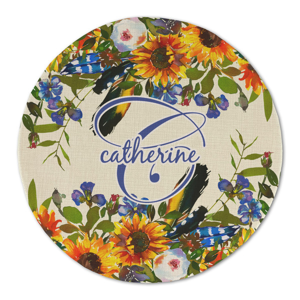 Custom Sunflowers Round Linen Placemat (Personalized)