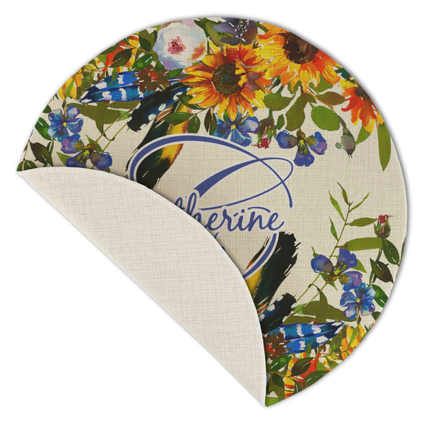 Sunflowers Round Linen Placemats - Front (folded corner single sided)