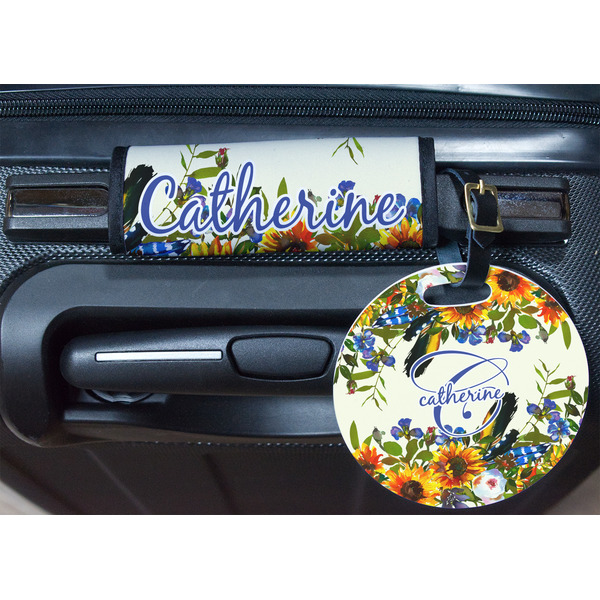 Sunflowers Round Luggage Tag & Handle Wrap - In Context