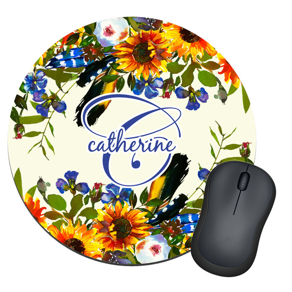 Custom Sunflowers Round Mouse Pad (Personalized)