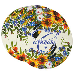 Sunflowers Round Paper Coasters w/ Name and Initial