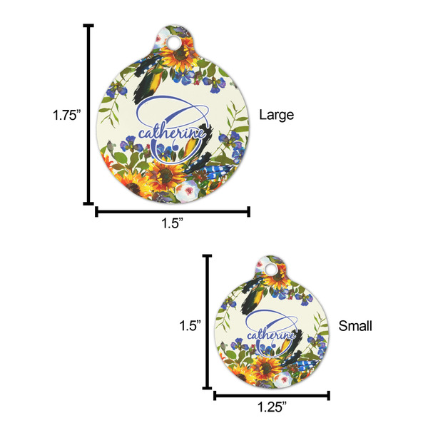 Sunflowers Round Pet ID Tag - Large - Comparison Scale