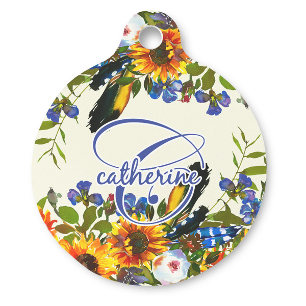 Custom Sunflowers Round Pet ID Tag (Personalized)