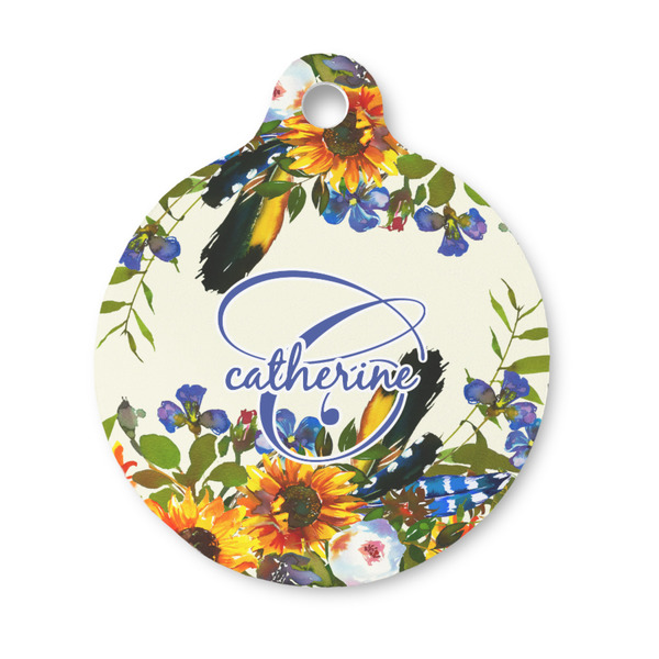 Custom Sunflowers Round Pet ID Tag - Small (Personalized)