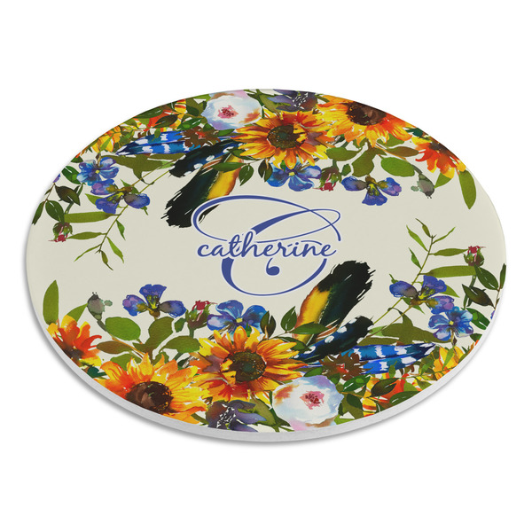 Sunflowers Round Stone Trivet - Angle View