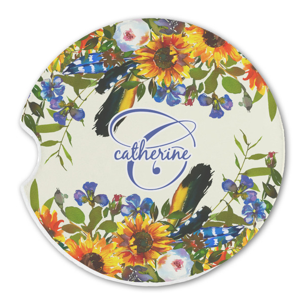 Custom Sunflowers Sandstone Car Coaster - Single (Personalized)