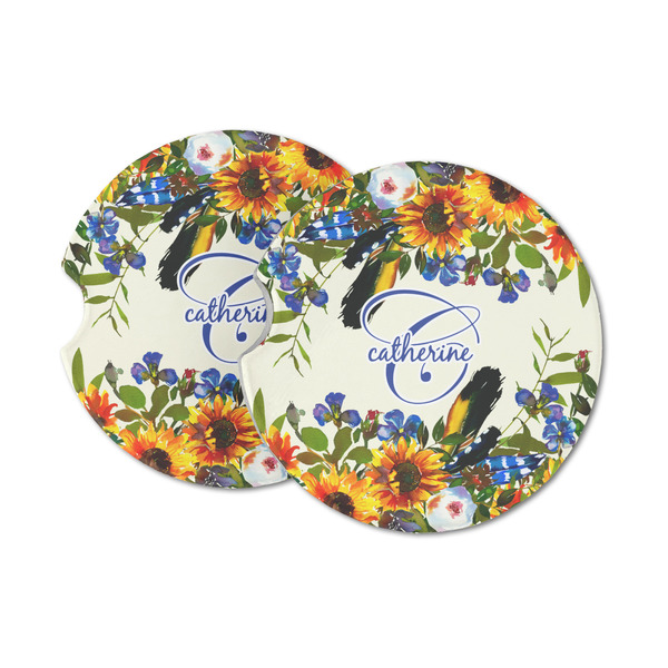 Custom Sunflowers Sandstone Car Coasters - Set of 2 (Personalized)