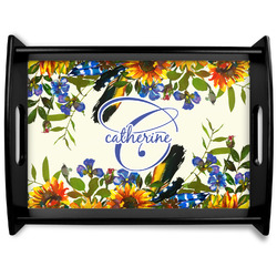 Sunflowers Black Wooden Tray - Large (Personalized)