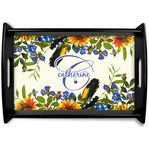 Custom Sunflowers Black Wooden Tray - Small (Personalized)