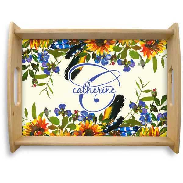 Custom Sunflowers Natural Wooden Tray - Large (Personalized)