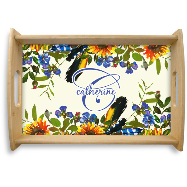 Custom Sunflowers Natural Wooden Tray - Small (Personalized)