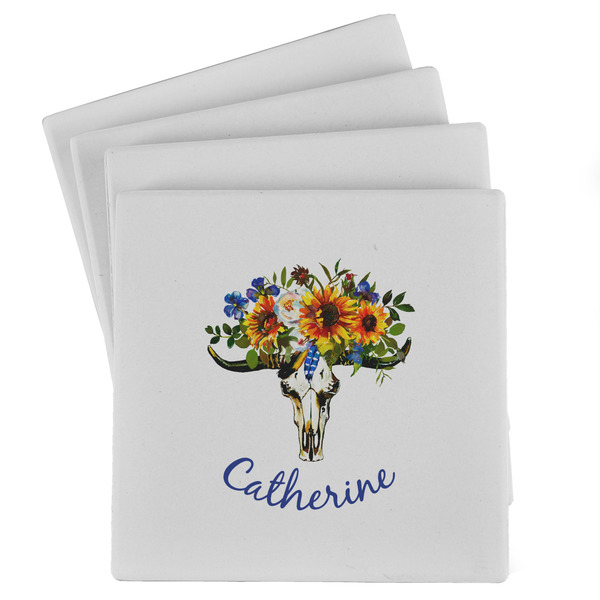 Custom Sunflowers Absorbent Stone Coasters - Set of 4 (Personalized)