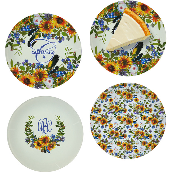 Custom Sunflowers Set of 4 Glass Appetizer / Dessert Plate 8" (Personalized)