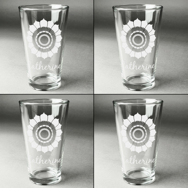 Sunflowers Set of Four Engraved Beer Glasses - Individual View