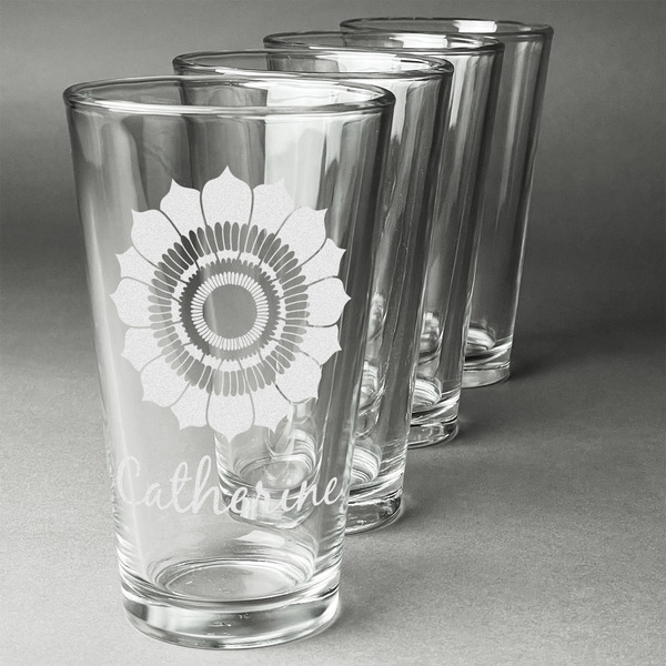 Custom Sunflowers Pint Glasses - Engraved (Set of 4) (Personalized)