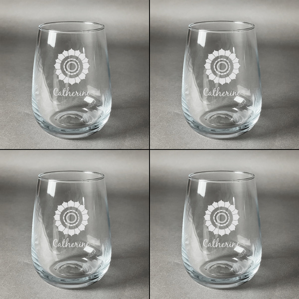 Sunflowers Set of Four Personalized Stemless Wineglasses (Approval)