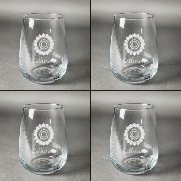Sunflowers Set of Four Personalized Stemless Wineglasses (Approval)
