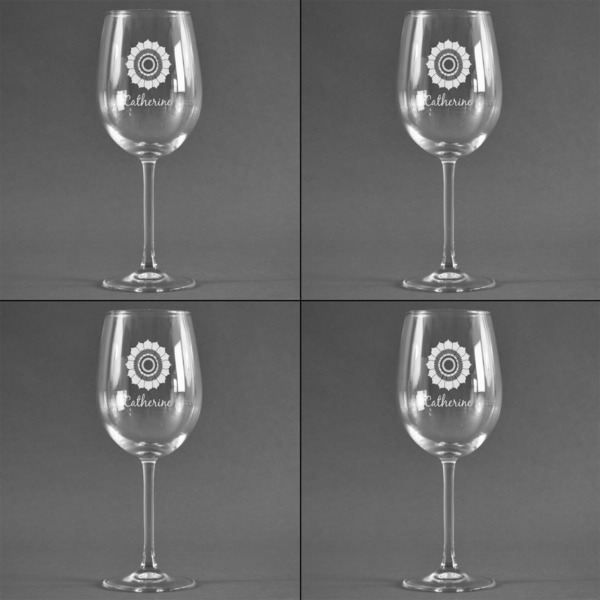 Sunflowers Set of Four Personalized Wineglasses (Approval)