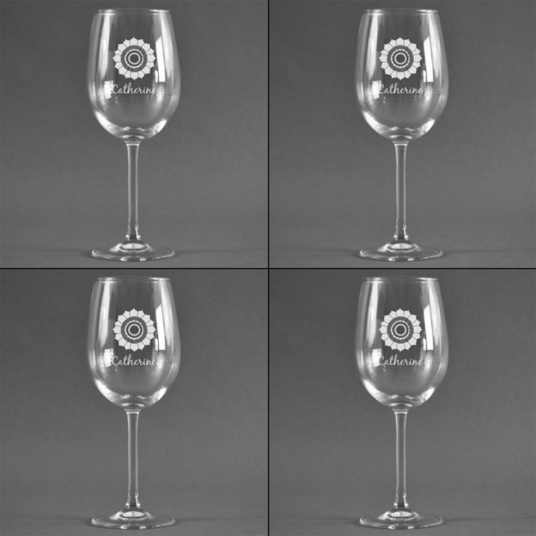 Sunflowers Set of Four Personalized Wineglasses (Approval)