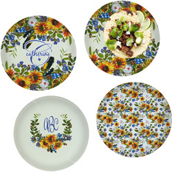 Sunflowers Set of 4 Glass Lunch / Dinner Plate 10" (Personalized)