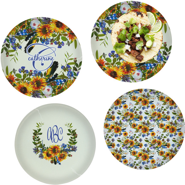 Custom Sunflowers Set of 4 Glass Lunch / Dinner Plate 10" (Personalized)