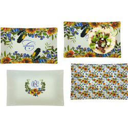 Sunflowers Set of 4 Glass Rectangular Lunch / Dinner Plate (Personalized)