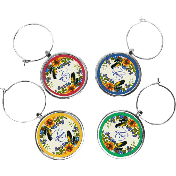 Custom Sunflowers Wine Charms (Set of 4) (Personalized)