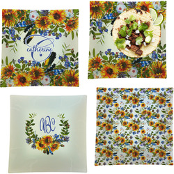 Sunflowers Set of 4 Glass Square Lunch / Dinner Plate 9.5" (Personalized)