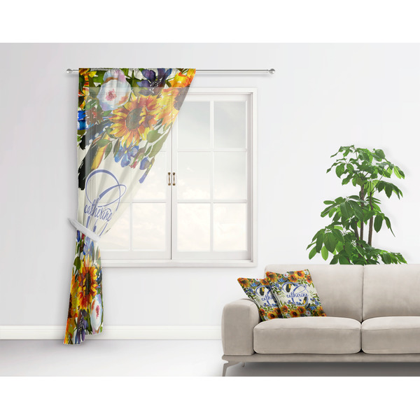Sunflowers Sheer Curtain With Window and Rod - in Room Matching Pillow