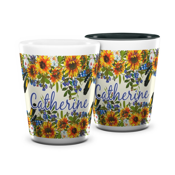 Custom Sunflowers Ceramic Shot Glass - 1.5 oz (Personalized)