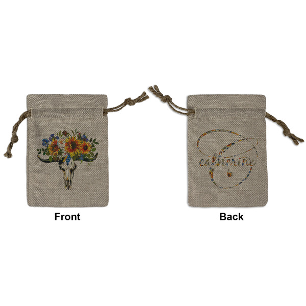 Custom Sunflowers Small Burlap Gift Bag - Front & Back (Personalized)